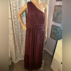 David’s Bridal wine one shoulder gown